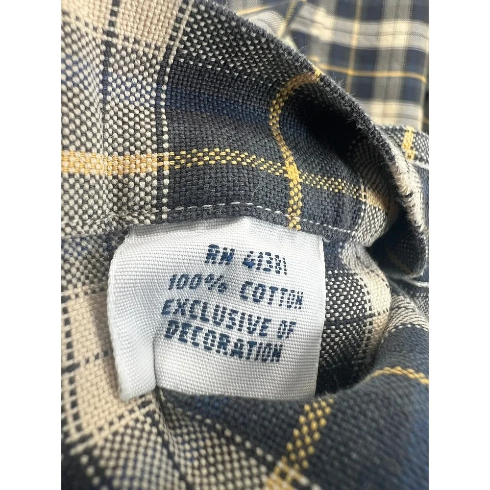 Polo Ralph Lauren‎ Shirt Mens Large Plaid Button Down Navy Tan Yellow Pony